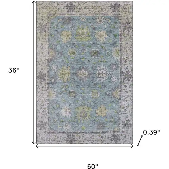 Pale Aqua And Teal Oriental Washable Area Rug With UV Protection Photo 9
