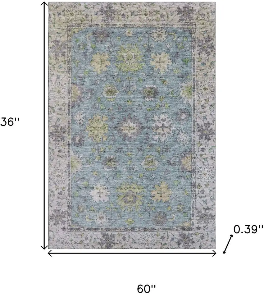 Pale Aqua And Teal Oriental Washable Area Rug With UV Protection Photo 9