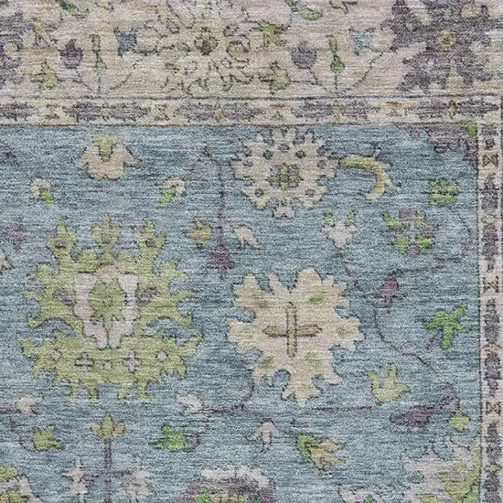 Pale Aqua And Teal Oriental Washable Area Rug With UV Protection Photo 3