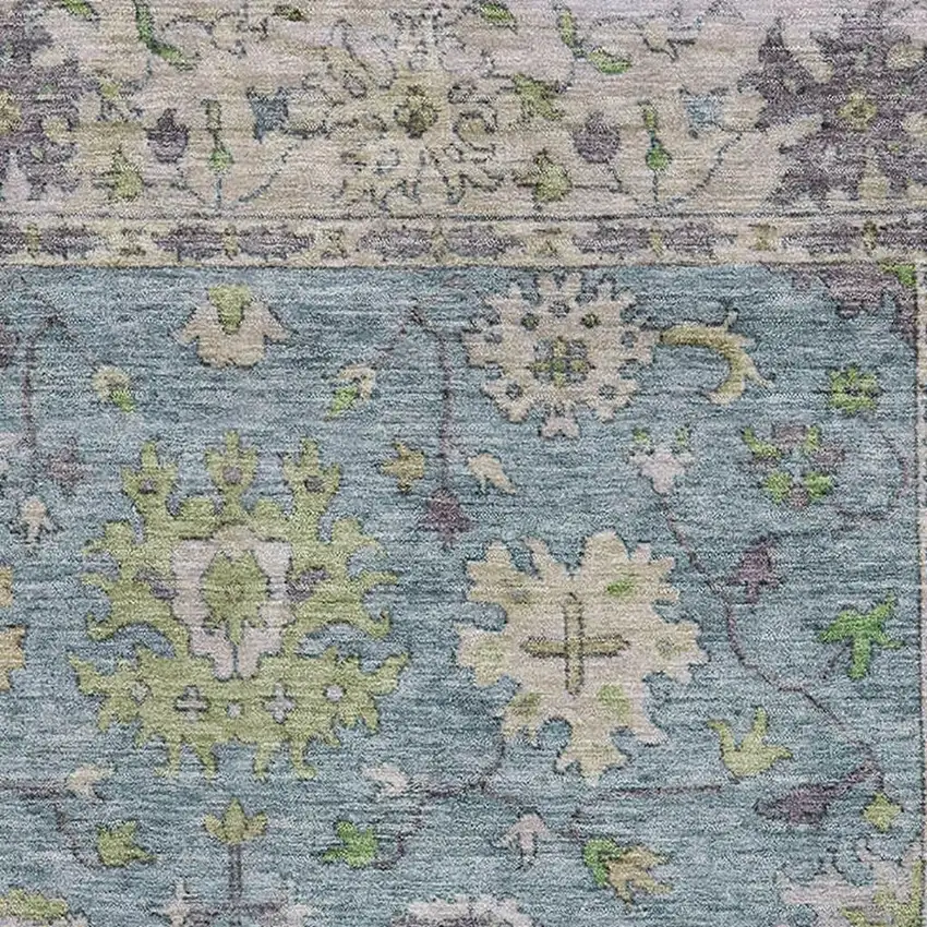 Pale Aqua And Teal Oriental Washable Area Rug With UV Protection Photo 6