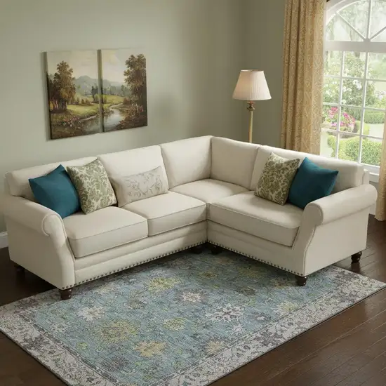 Pale Aqua And Teal Oriental Washable Area Rug With UV Protection Photo 2