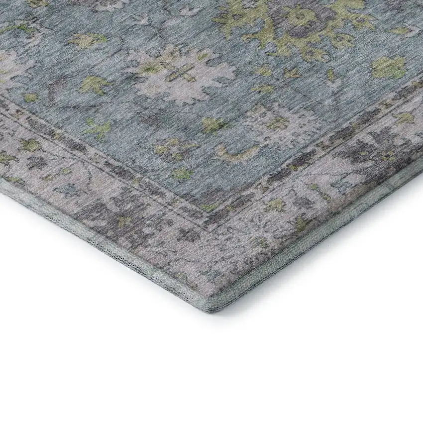 Pale Aqua And Teal Oriental Washable Area Rug With UV Protection Photo 9