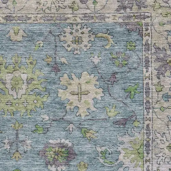 Pale Aqua And Teal Oriental Washable Area Rug With UV Protection Photo 3