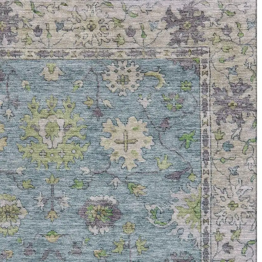 Pale Aqua And Teal Oriental Washable Area Rug With UV Protection Photo 4