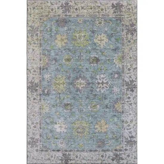 Pale Aqua And Teal Oriental Washable Area Rug With UV Protection Photo 1