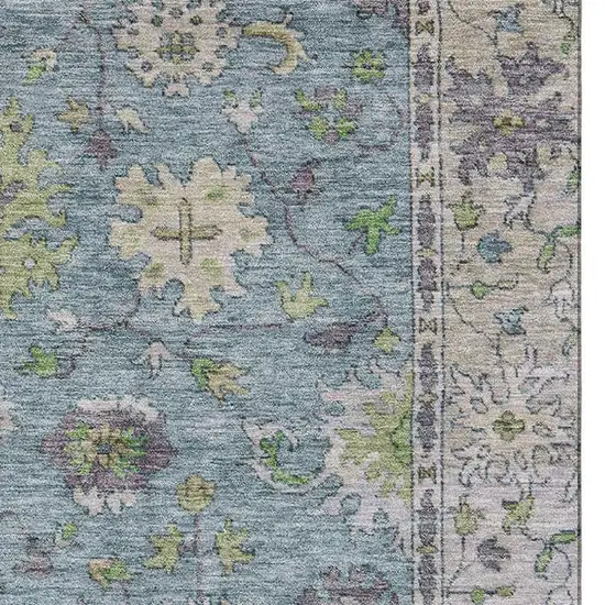 Pale Aqua And Teal Oriental Washable Area Rug With UV Protection Photo 7