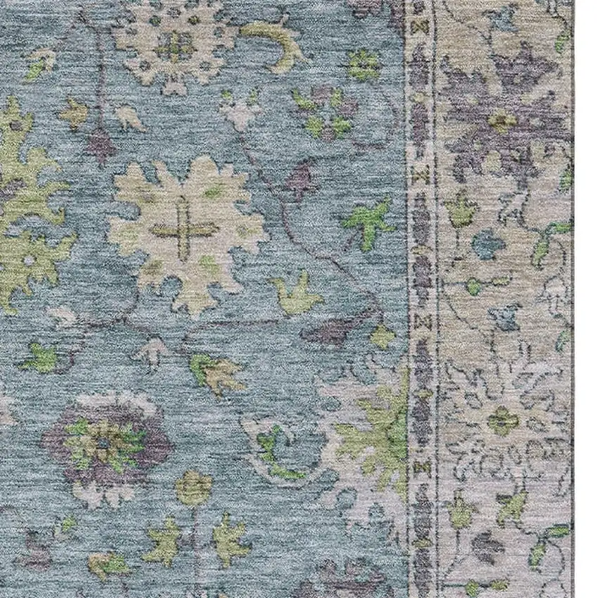 Pale Aqua And Teal Oriental Washable Area Rug With UV Protection Photo 7