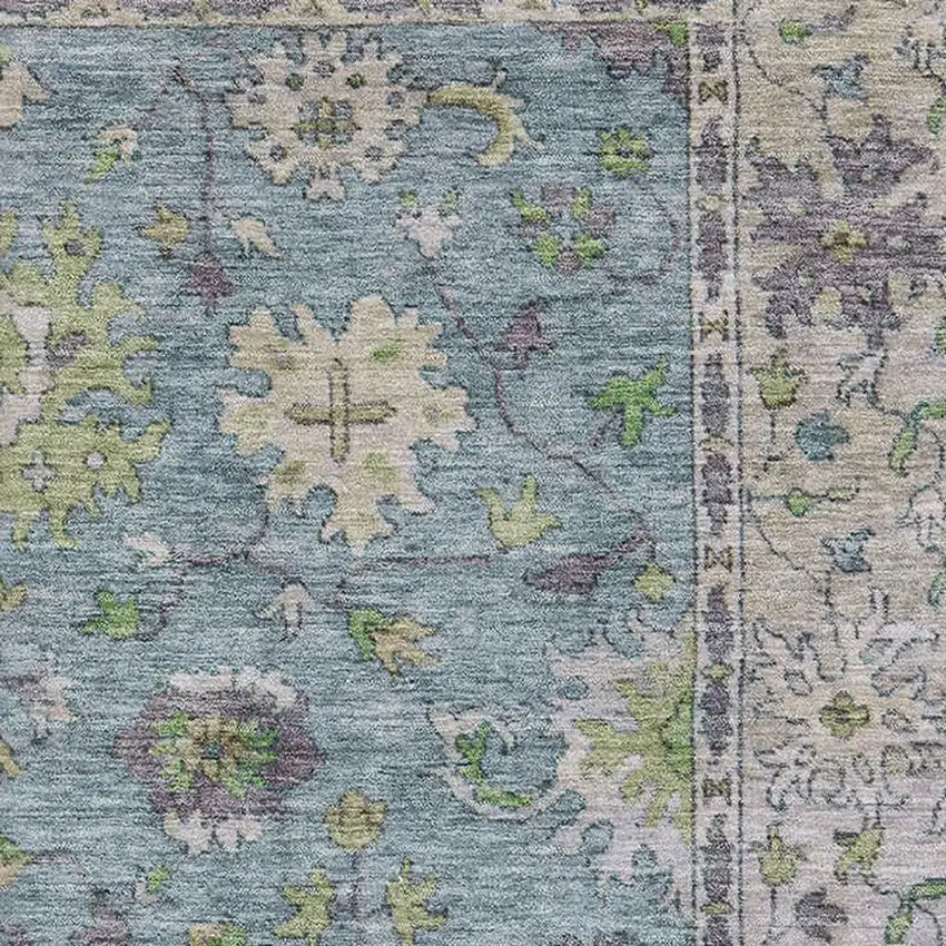 Pale Aqua And Teal Oriental Washable Area Rug With UV Protection Photo 3