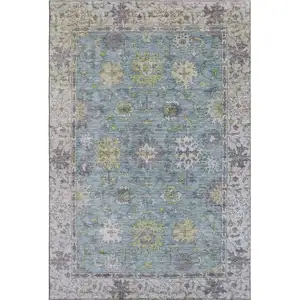 Photo of Pale Aqua And Teal Oriental Washable Area Rug With UV Protection