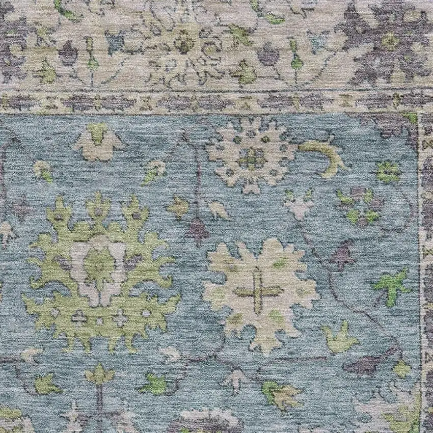 Pale Aqua And Teal Oriental Washable Area Rug With UV Protection Photo 7