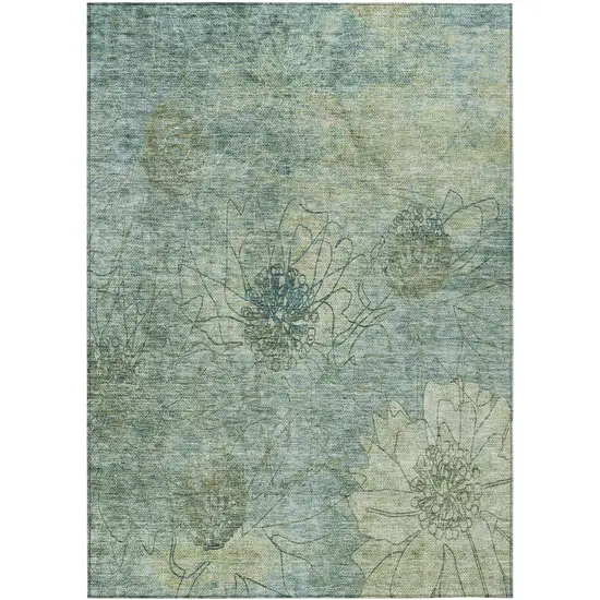 Pale Aqua And Wheat Floral Washable Indoor Outdoor Area Rug Photo 4