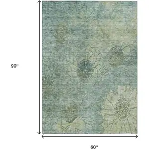 Photo of Pale Aqua And Wheat Floral Washable Indoor Outdoor Area Rug
