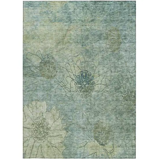 Pale Aqua And Wheat Floral Washable Indoor Outdoor Area Rug Photo 5