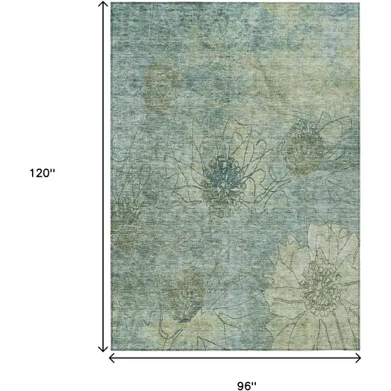 Pale Aqua And Wheat Floral Washable Indoor Outdoor Area Rug Photo 3