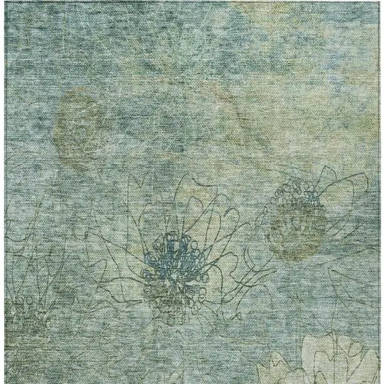 Pale Aqua And Wheat Floral Washable Indoor Outdoor Area Rug Photo 4