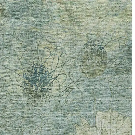 Pale Aqua And Wheat Floral Washable Indoor Outdoor Area Rug Photo 5