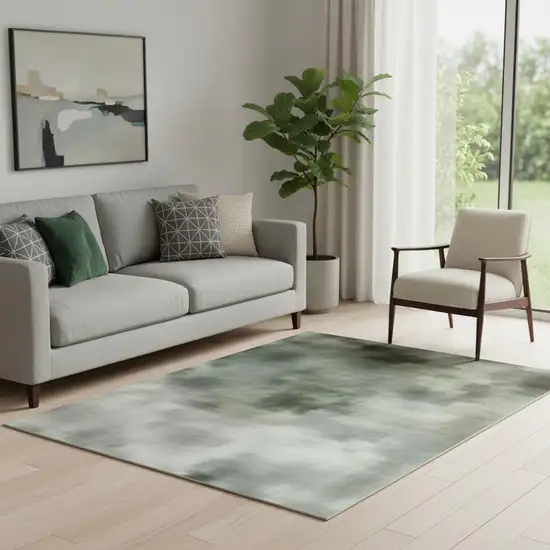 Pale Aqua Beige And Ivory Abstract Washable Area Rug With UV Protection Photo 2