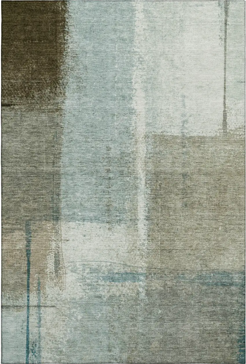Pale Aqua Beige And Ivory Abstract Washable Area Rug With UV Protection Photo 7