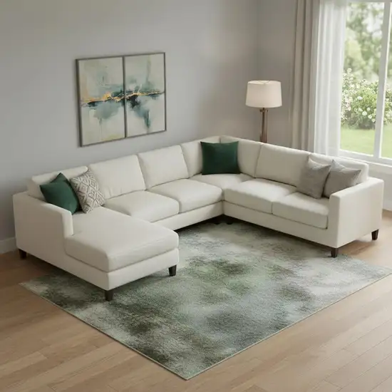 Pale Aqua Beige And Ivory Abstract Washable Area Rug With UV Protection Photo 2