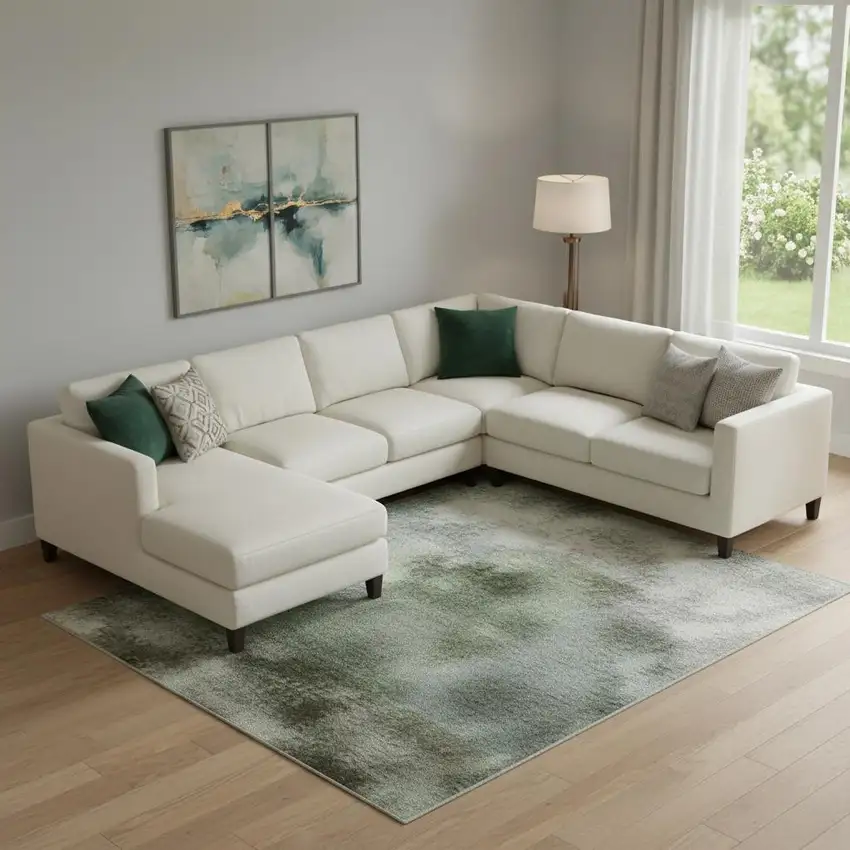 Pale Aqua Beige And Ivory Abstract Washable Area Rug With UV Protection Photo 2