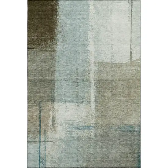 Pale Aqua Beige And Ivory Abstract Washable Area Rug With UV Protection Photo 6