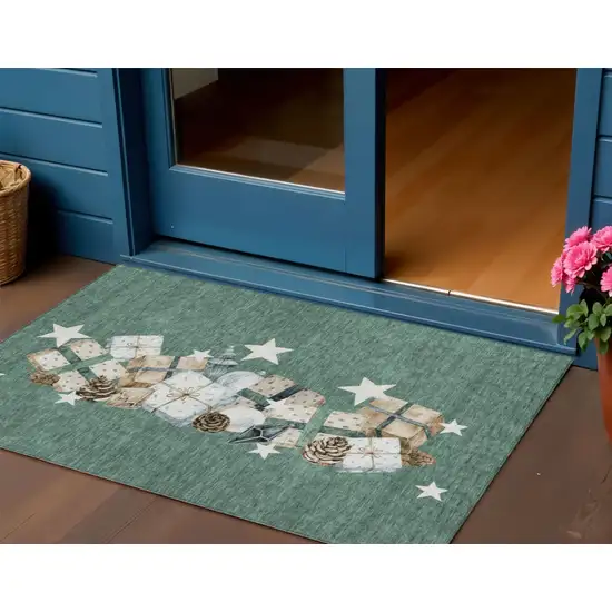 Pale Aqua Beige Ivory And Taupe Geometric Washable Indoor Outdoor Area Rug Photo 2