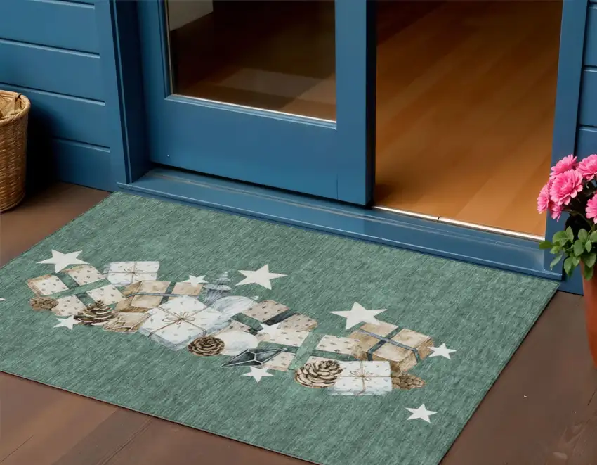 Pale Aqua Beige Ivory And Taupe Geometric Washable Indoor Outdoor Area Rug Photo 2