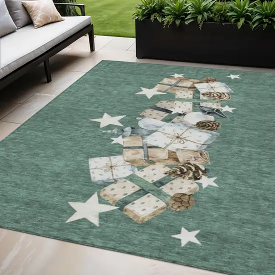 Pale Aqua Beige Ivory And Taupe Geometric Washable Indoor Outdoor Area Rug Photo 2