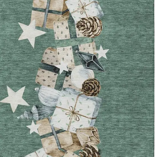 Pale Aqua Beige Ivory And Taupe Geometric Washable Indoor Outdoor Area Rug Photo 4