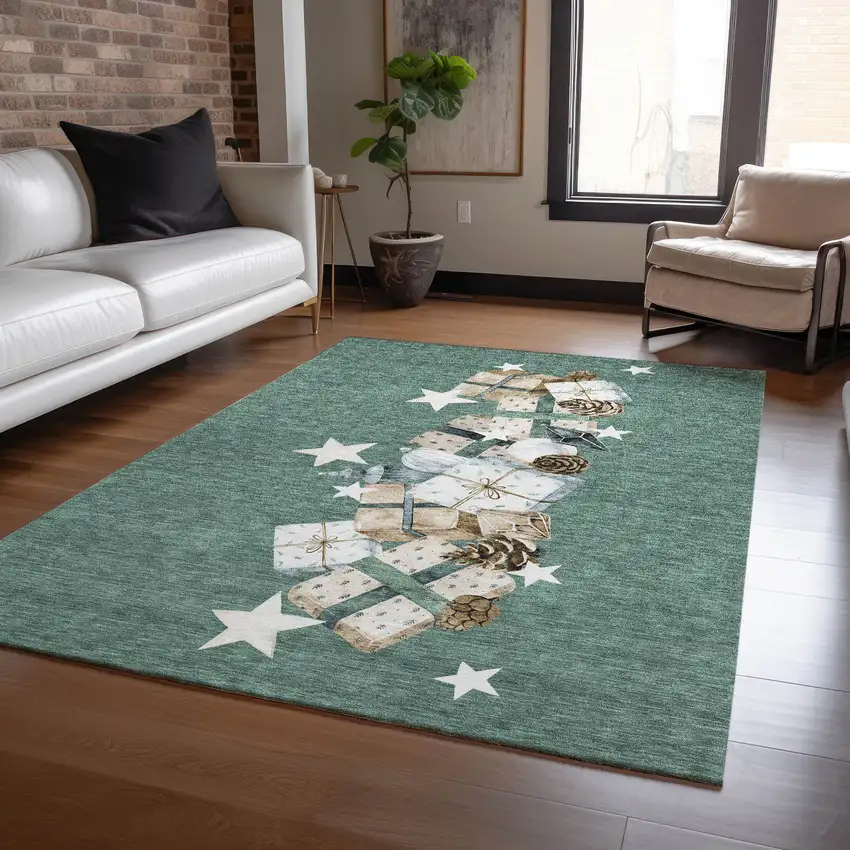 Pale Aqua Beige Ivory And Taupe Presents Washable Indoor Outdoor Area Rug Photo 6