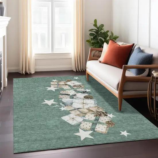 Pale Aqua Beige Ivory And Taupe Presents Washable Indoor Outdoor Area Rug Photo 7