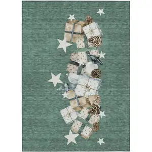Photo of Pale Aqua Beige Ivory And Taupe Geometric Washable Indoor Outdoor Area Rug