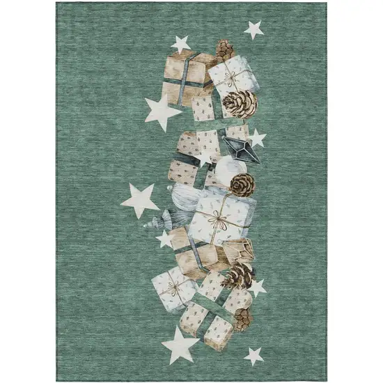 Pale Aqua Beige Ivory And Taupe Presents Washable Indoor Outdoor Area Rug Photo 2