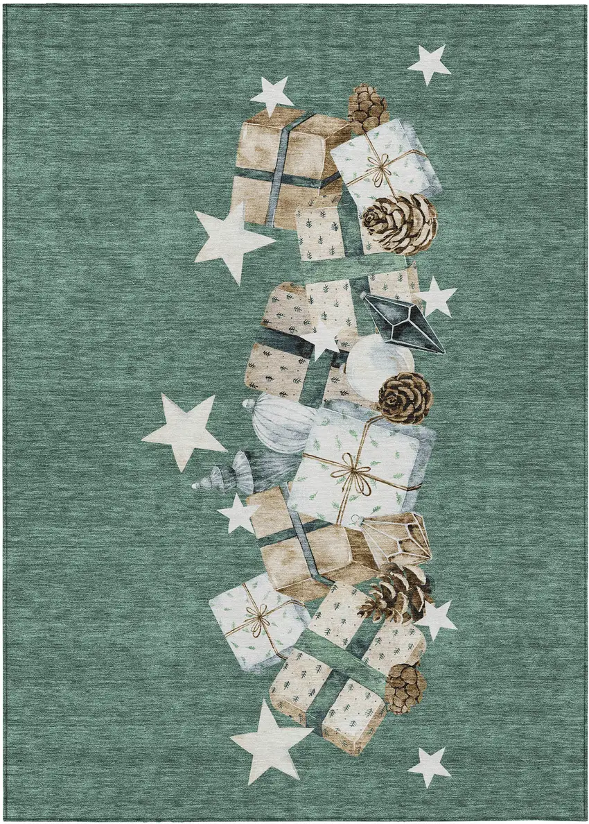 Pale Aqua Beige Ivory And Taupe Presents Washable Indoor Outdoor Area Rug Photo 2