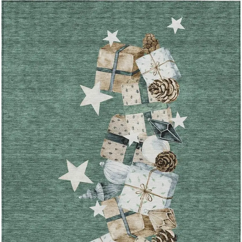 Pale Aqua Beige Ivory And Taupe Presents Washable Indoor Outdoor Area Rug Photo 4