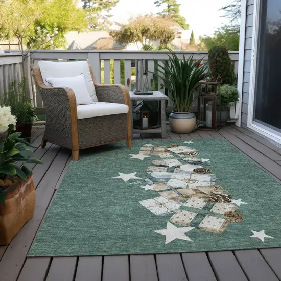 Pale Aqua Beige Ivory And Taupe Presents Washable Indoor Outdoor Area Rug Photo 8