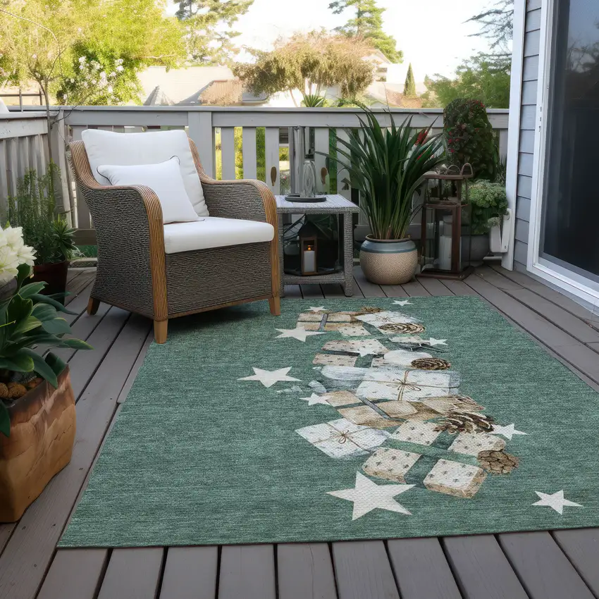 Pale Aqua Beige Ivory And Taupe Presents Washable Indoor Outdoor Area Rug Photo 8