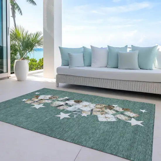 Pale Aqua Beige Ivory And Taupe Presents Washable Indoor Outdoor Area Rug Photo 5