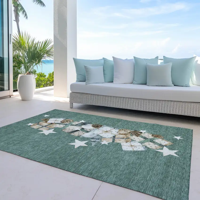 Pale Aqua Beige Ivory And Taupe Presents Washable Indoor Outdoor Area Rug Photo 5