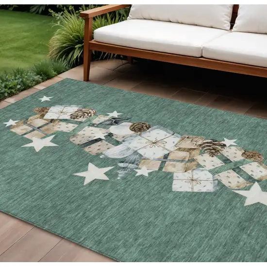 Pale Aqua Beige Ivory And Taupe Presents Washable Indoor Outdoor Area Rug Photo 1
