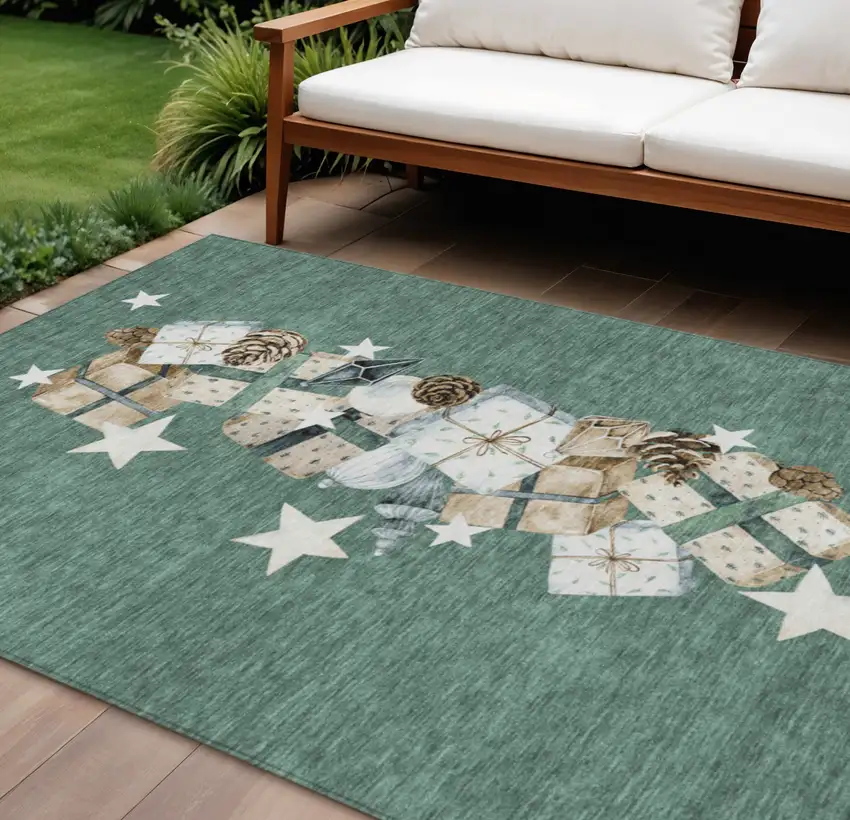 Pale Aqua Beige Ivory And Taupe Presents Washable Indoor Outdoor Area Rug Photo 1