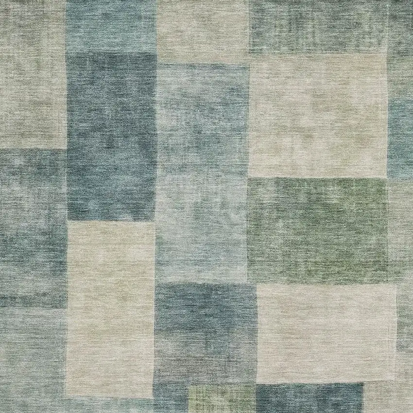 Pale Aqua Blue And Ivory Geometric Washable Area Rug With UV Protection Photo 2