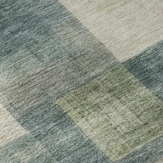 Pale Aqua Blue And Ivory Geometric Washable Area Rug With UV Protection Photo 9