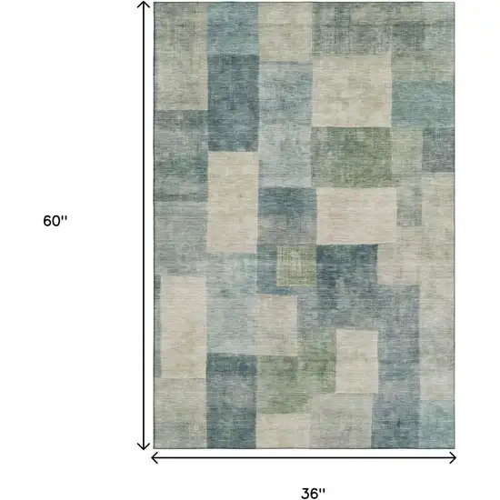 Pale Aqua Blue And Ivory Geometric Washable Area Rug With UV Protection Photo 3