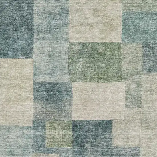 Pale Aqua Blue And Ivory Geometric Washable Area Rug With UV Protection Photo 2