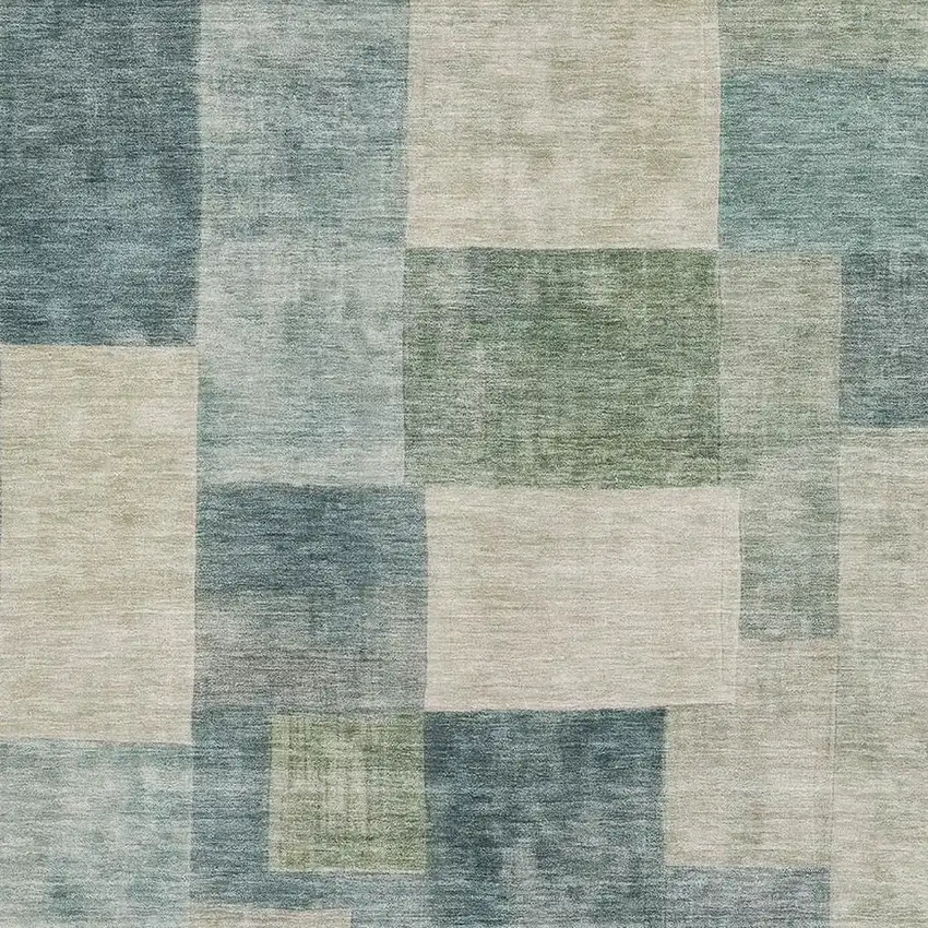 Pale Aqua Blue And Ivory Geometric Washable Area Rug With UV Protection Photo 2