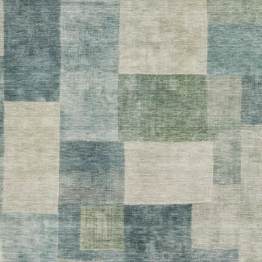 Pale Aqua Blue And Ivory Geometric Washable Area Rug With UV Protection Photo 2