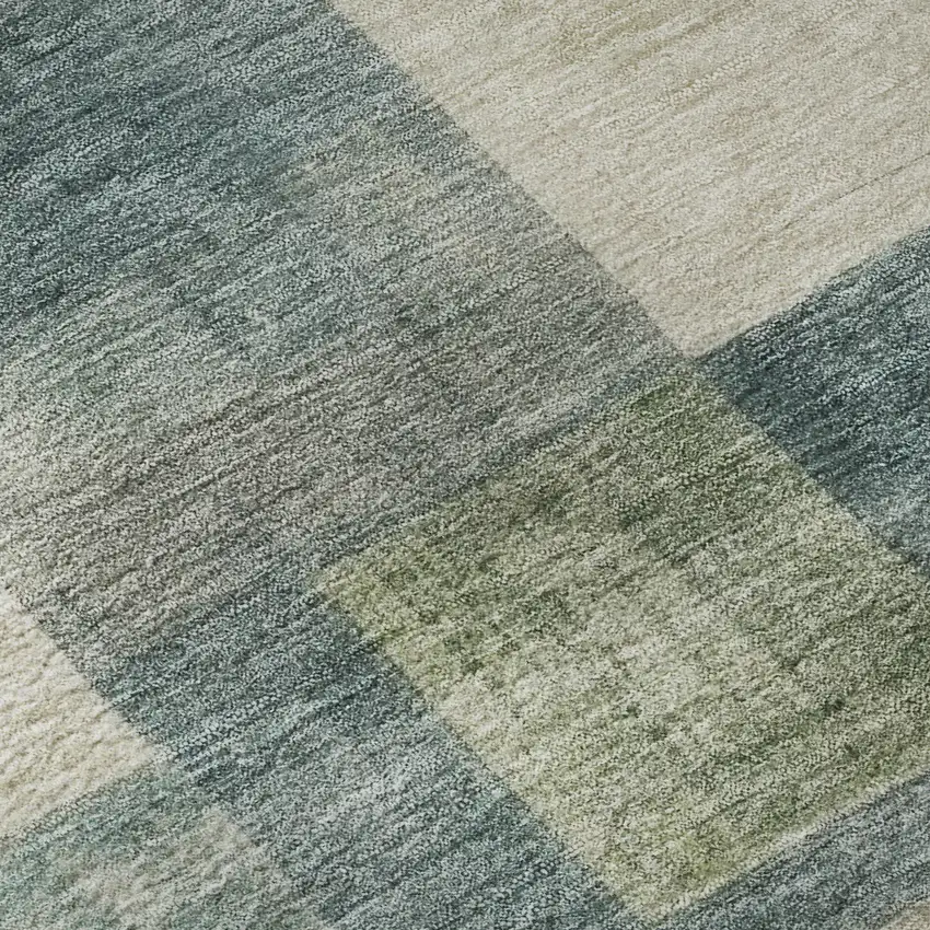 Pale Aqua Blue And Ivory Geometric Washable Area Rug With UV Protection Photo 9