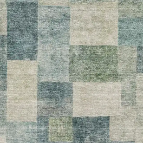 Pale Aqua Blue And Ivory Geometric Washable Area Rug With UV Protection Photo 2