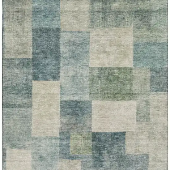 Pale Aqua Blue And Ivory Geometric Washable Area Rug With UV Protection Photo 3